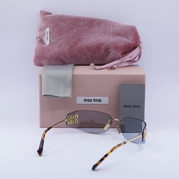 Miu Miu MUA51S 5AK50K Rectangle Sunglasses – Gold\\Light Grey main image 9